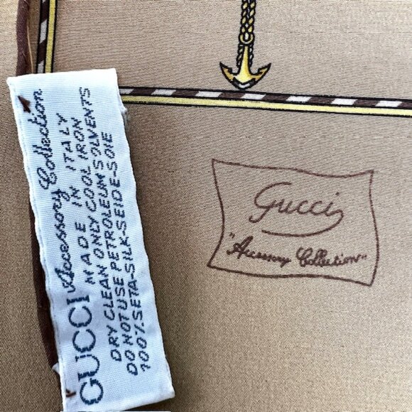 VGT  GUCCI Collection Scarf 00% Silk Satin 48"x  10 " Brown  Olive HandRoll (35) - Picture 6 of 12